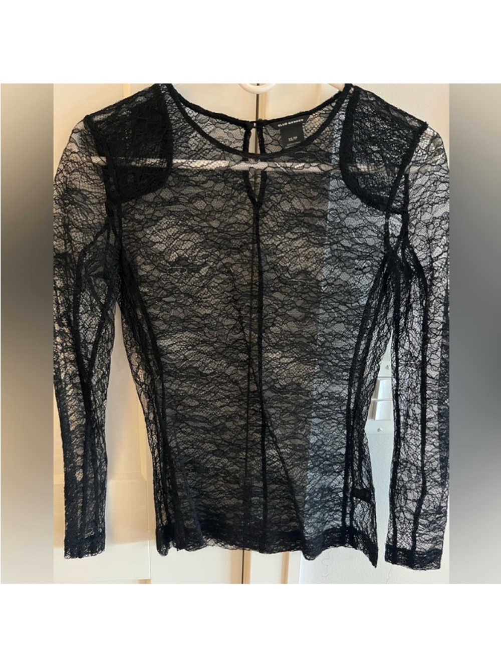 Club Monaco Sheer Black Lace Long-Sleeve Top Medium